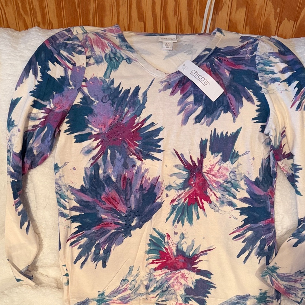 Chico's Floral Long Sleeve Top 0 XS NWT